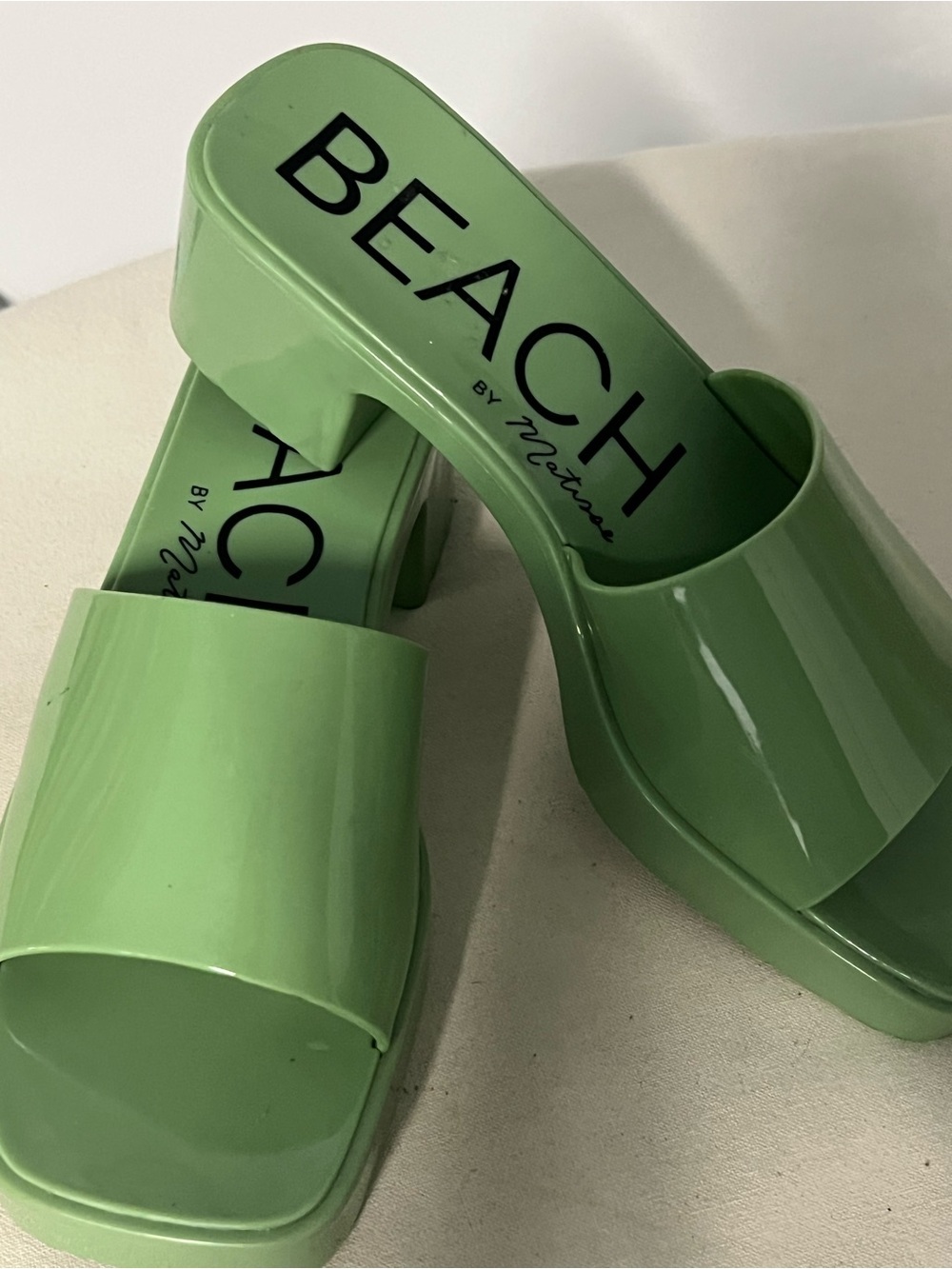 Beach Green Platform Slide Heels - Women's
